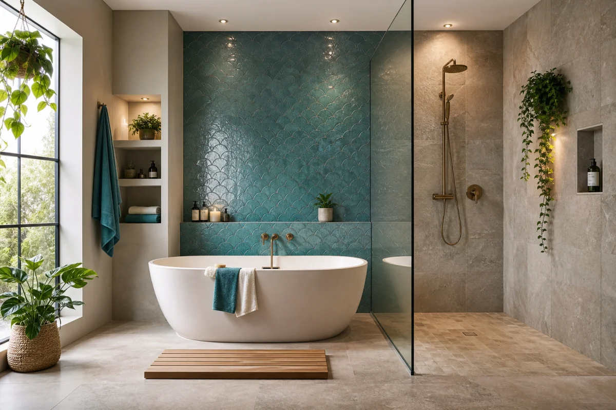 baignoire et douche en enfilade